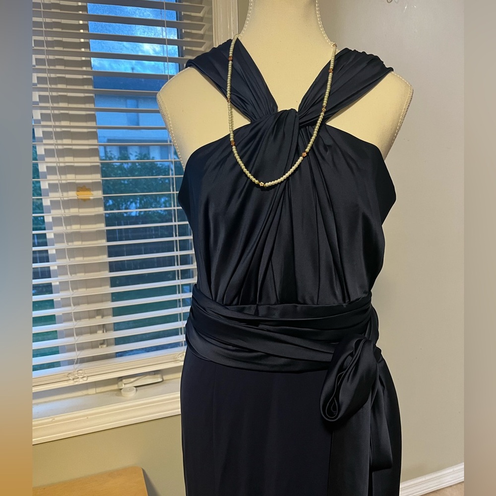 [12]Vera Wang Blue Bride Gown Wedding Party Dress with a Train Satin - Picture 3 of 8
